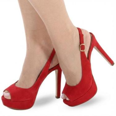 Imagem de Sandália Peep Toe Re&Ton Meia Pata Salto Alto Fino MP29, Vermelho, 37