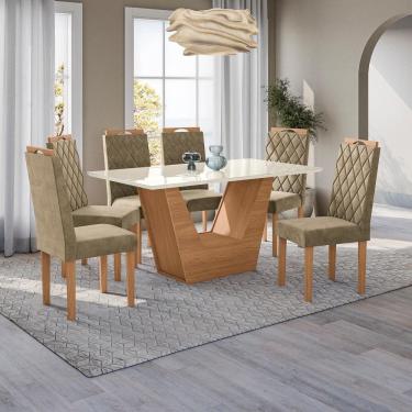 Imagem de Conjunto Sala de Jantar Verbana Kappesberg 6 Cadeiras Veludo Bege