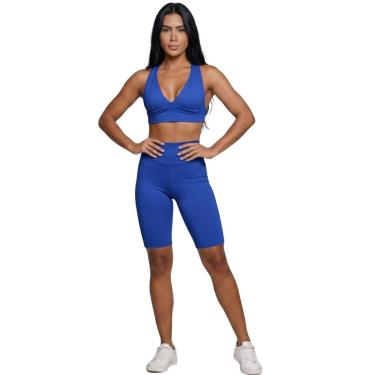 Imagem de Conjunto Top Bojo e Bermuda Ciclista Serra e Mar Roupa Para Academia Treino Moda Fitness Musculação-Feminino