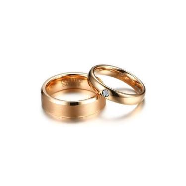 Imagem de Par de Alianças de Tungstênio Banhadas a Ouro Rose - Feminina e Mascul