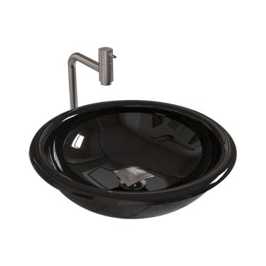 Imagem de Kit Cuba De Apoio Lume Com Torneira Inox E Válvula Click Preto Brilho