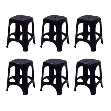 Imagem de 6 Banquetas Tramontina Niterói Eco Em Polipropileno Preto 45cm