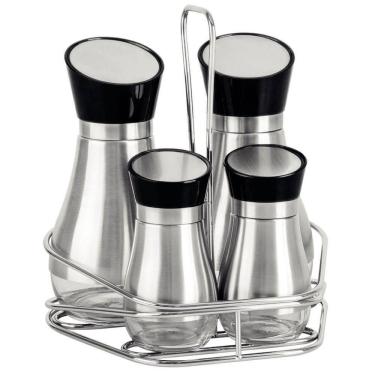 Imagem de Conjunto Galheteiro Tramontina Em Vidro E Aço Inox Com Suporte Em Aço Com 4 Dispensers 61119200