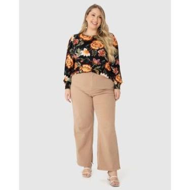 Imagem de Blusa Feminina Plus Size Floral Manga Franzida Em Viscose Stretch-Feminino