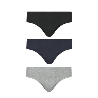 Imagem de Kit 3 Cuecas Slip Adulto Algodão Selene 11910, Preto, Marinho, Mescla,