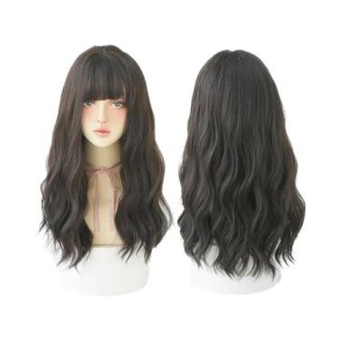 Imagem de Peruca Azul Com Ondas Profundas E Franja Para Mulheres, Longa, Marrom 
