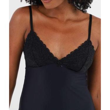 Imagem de Camisola Liganete Recorte Renda Alças Finas Marisa pre-28057, Preto, P