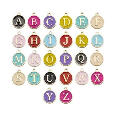 Imagem de Pingentes De Letras Iniciais Do Alfabeto 26 Peças 12x14mm Em Esmalte P