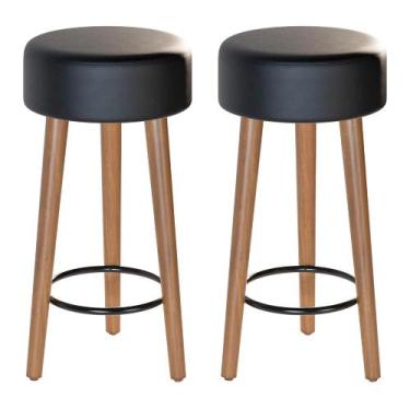 Imagem de Kit 02 Banquetas Baixa Cozinha Paris Estofada D-33 Pés de Madeira Rosq