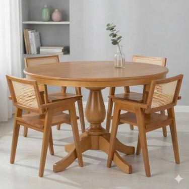 Imagem de Conjunto Sala de Jantar 4 Lugares Mesa Gardênia e Cadeiras Paglia em Madeira Maciça Mel