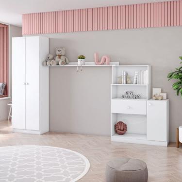 Imagem de Quarto de Bebê Pétala com Guarda-roupa Cômoda Nichos Decorativos 3 em 1 Branco