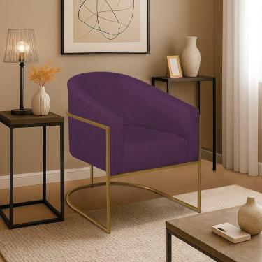 Imagem de Poltrona Decorativa Jade Moderno Escritório Confortável Luxo Base De Ferro Dourado Suede Roxo