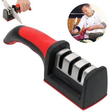 Imagem de Amolador Afiador de Facas Aço Inox com 3 Afiadores Profissional Ergonô