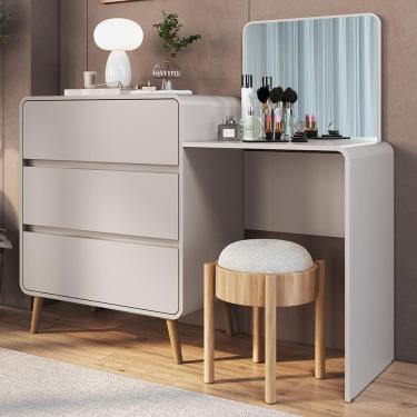 Imagem de Cômoda Quarto 135cm com Penteadeira Nuvia Bege C06 - Mpozenato