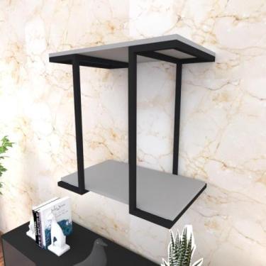 Imagem de Prateleira Industrial Suspensa Estante Parede Nicho Cinza Ferro E Made