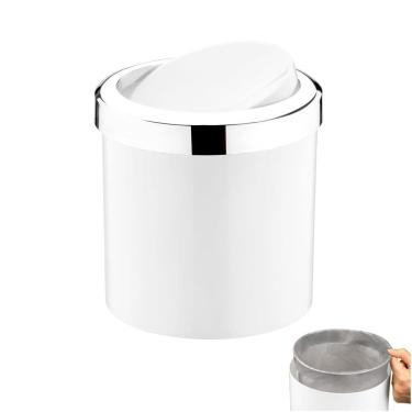 Imagem de Lixeira 5 Litros Branca Com Tampa Cromada Aro Interno Cozinha Banheiro - 1215BCC Future