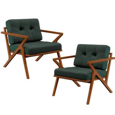 Imagem de Kit 02 Poltronas Com Cintas Corano Laís Linho Verde Musgo - LYAM DECOR