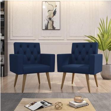 Imagem de Kit 2 Poltronas Thais Sala De Jantar Luxo - Móveis Mafer, Azul-marinho