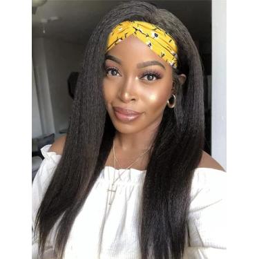 Imagem de Peruca de cabeça Aminow Kinky Straight Straight Synthetic 45 cm para m