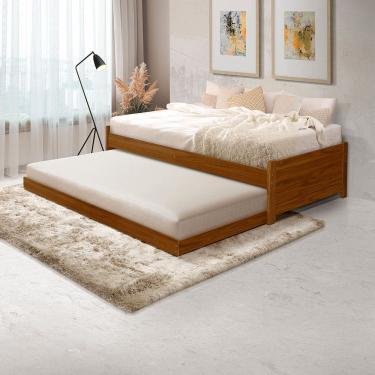 Imagem de Cama solteiro madeira maciça lyon com auxiliar e 2 colchões castanho