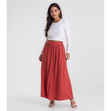 Imagem de Saia Midi Endless Tencel Twill Feminina Marrom, M, Marrom
