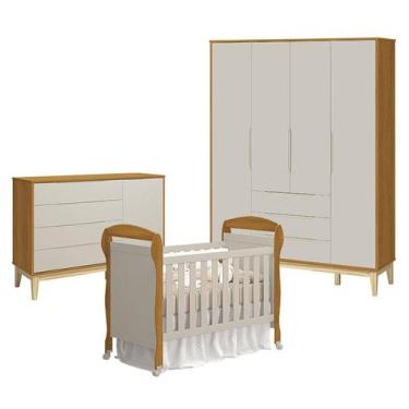 Imagem de Quarto de Bebê 4 Portas com Cômoda com Porta Elfe Classic e Berço Amer