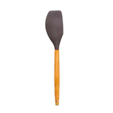 Imagem de Kit 6 Espátula de Silicone com Cabo de Madeira Multiuso Antibacteriana