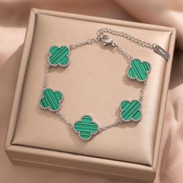 Imagem de L3002-Pulseira Feminina Aço Inoxidável Trevo Virgínia Madrepérola Anti