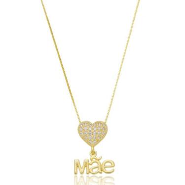 Imagem de Colar Coração Cravejado Mãe Banho Ouro 18k - Lua Mia Joias