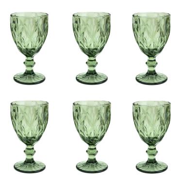 Imagem de Conjunto de Taças de Vidro para Água Diamonds 6 Peças 325ML Design em Formato de Diamante Verde Lyor