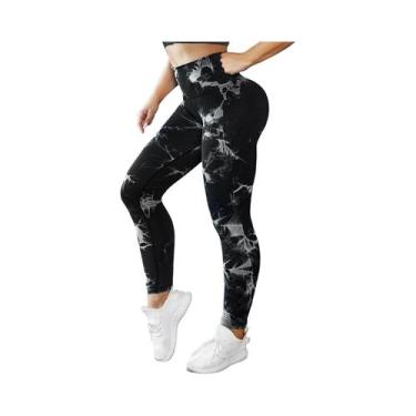 Imagem de Calças De Yoga Femininas Tie Dye De Cintura Alta Sem Costura Com Contr
