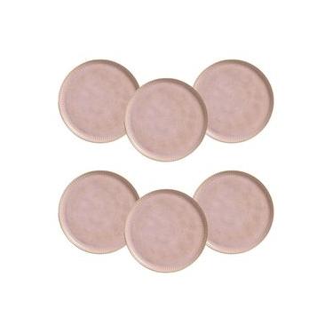 Imagem de Conjunto de Pratos Rasos Porto Brasil Linhas Litchi Rosa Claro 27,5cm - 6 Peças