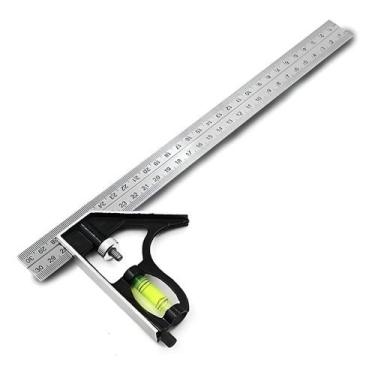 Imagem de Esquadro Combinado Régua Inox 12 300mm E Nível - NoBrand, Prateado