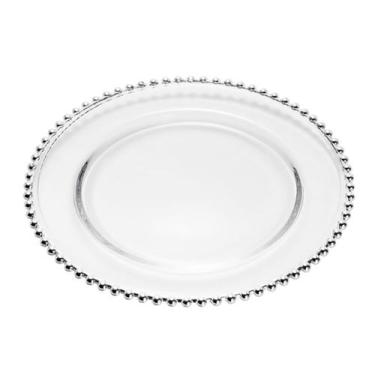 Imagem de Prato Raso 32cm Com Borda Prateada Pearl Sousplat De Cristal De Chumbo