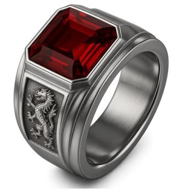 Imagem de Anel Masculino Comendador Homem Prata 950 Pedra Vermelho Grande Estilo
