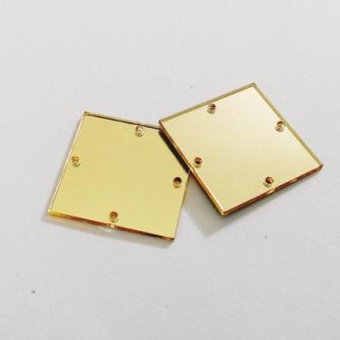Imagem de Chaton Espelhado Quadrado Dourado D18 25mm - 100 Peças - La Mode Arte 