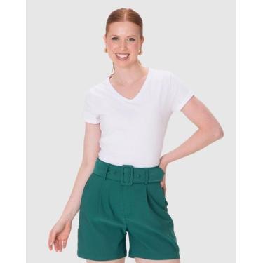 Imagem de Camiseta Básica Feminina Slim Decote V Em Algodão - Malwee, Branco, XG