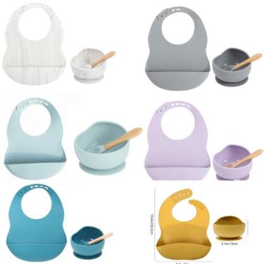 Imagem de Kit Babador Para Bebes Crianças Neném De Silicone Copo Tigela Colher D