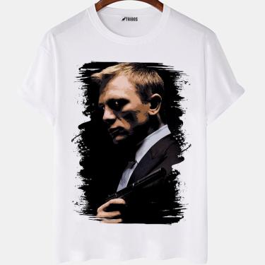 Imagem de Camiseta masculina Filme 007 James Bond Daniel Craig Camisa Blusa Branca Estampada