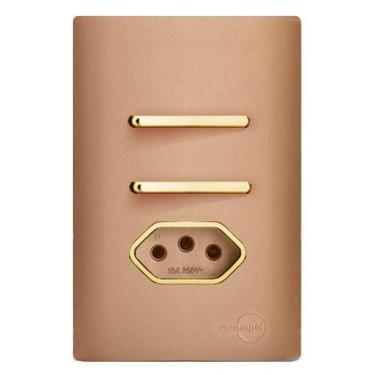 Imagem de Cj Interruptor Duplo Paralelo + Tomada 20A Com Suporte 4X2 - Dicompel Novara Ouro Rose Gold - Dnv1500/27Orgd