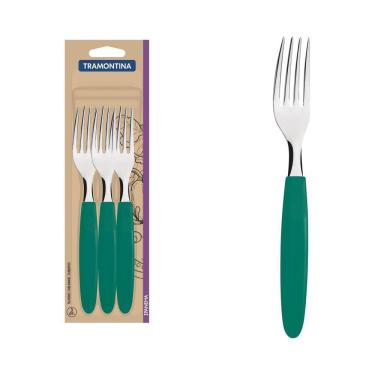 Imagem de Conjunto de Garfos de Mesa Tramontina Ipanema com Lâminas de Aço Inox e Cabos de Polipropileno Verde Esmeralda 3 Peças Tramontina