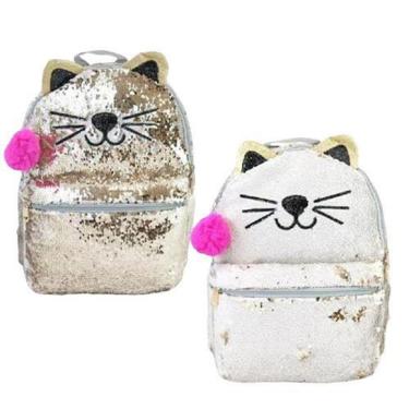 Imagem de Mochila Paetê Lantejoulas Gato -Rosa Prata Clio Style