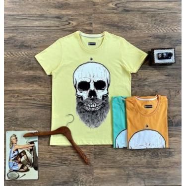 Imagem de Camisa T-Shirt Masculina Blusa Estampada Caveira Skull Barba Embalamos