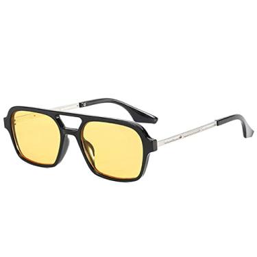 Imagem de Óculos de Sol Quadrado Retro Pontes Duplas Moda Feminina Lentes Oceânicas Claras Sombras UV400 Homens Tendência Metal Óculos de Sol Oco, Preto Amarelo, Como a imagem
