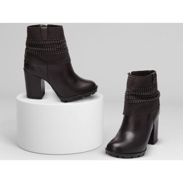 Imagem de Bota Coturno Feminina Couro Zíper Apliques Cano Médio Casual