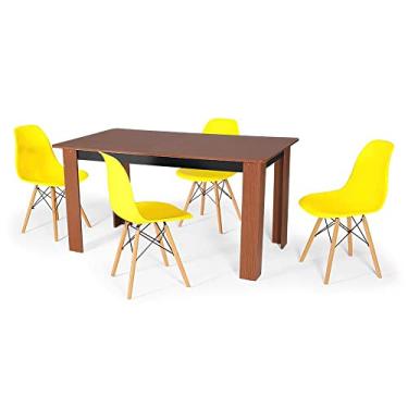 Imagem de Conjunto Mesa de Jantar Retangular Pérola Cherry 150x80cm com 4 Cadeiras Eames Eiffel - Amarelo