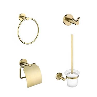 Imagem de Conjunto de ferragens para banheiro casaco de ouro escovado roupão gancho anel de toalha suporte para rolo de papel escova de limpeza acessórios para banheiro, conjunto de 4 peças