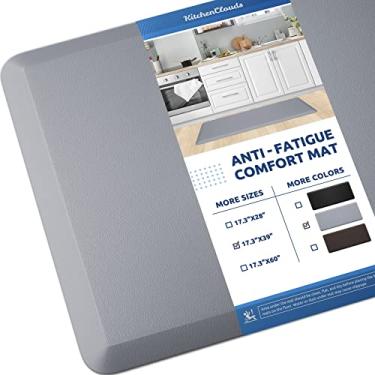 Imagem de KitchenClouds Tapete de cozinha acolchoado antifadiga, 44 cm x 99 cm, impermeável e antiderrapante confortável, para cozinha, casa, pia, escritório (cinza)
