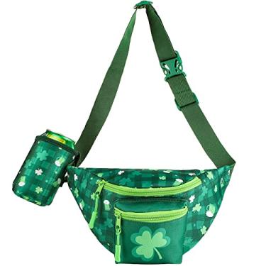 Imagem de Reginary Bolsa de cintura St Patrick's Day Clover Fanny Pack com suporte para bebidas Bolsa de cintura para homens e mulheres verde Caminhadas Pacote de cinto St Patrick's Day Irish party favor suprimentos acessórios