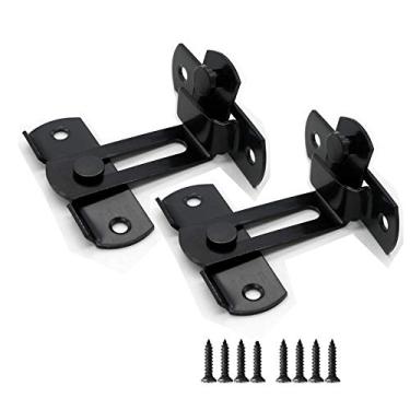 Imagem de Ling-Ming 2 peças de trinco de porta flip para segurança doméstica – Fechaduras de porta frontal para crianças, trava de porta de segurança em aço inoxidável resistente de 90 graus (preto)